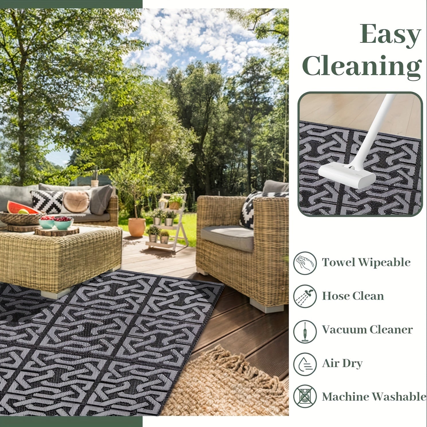 Reversible Outdoor Rug – Black & Grey