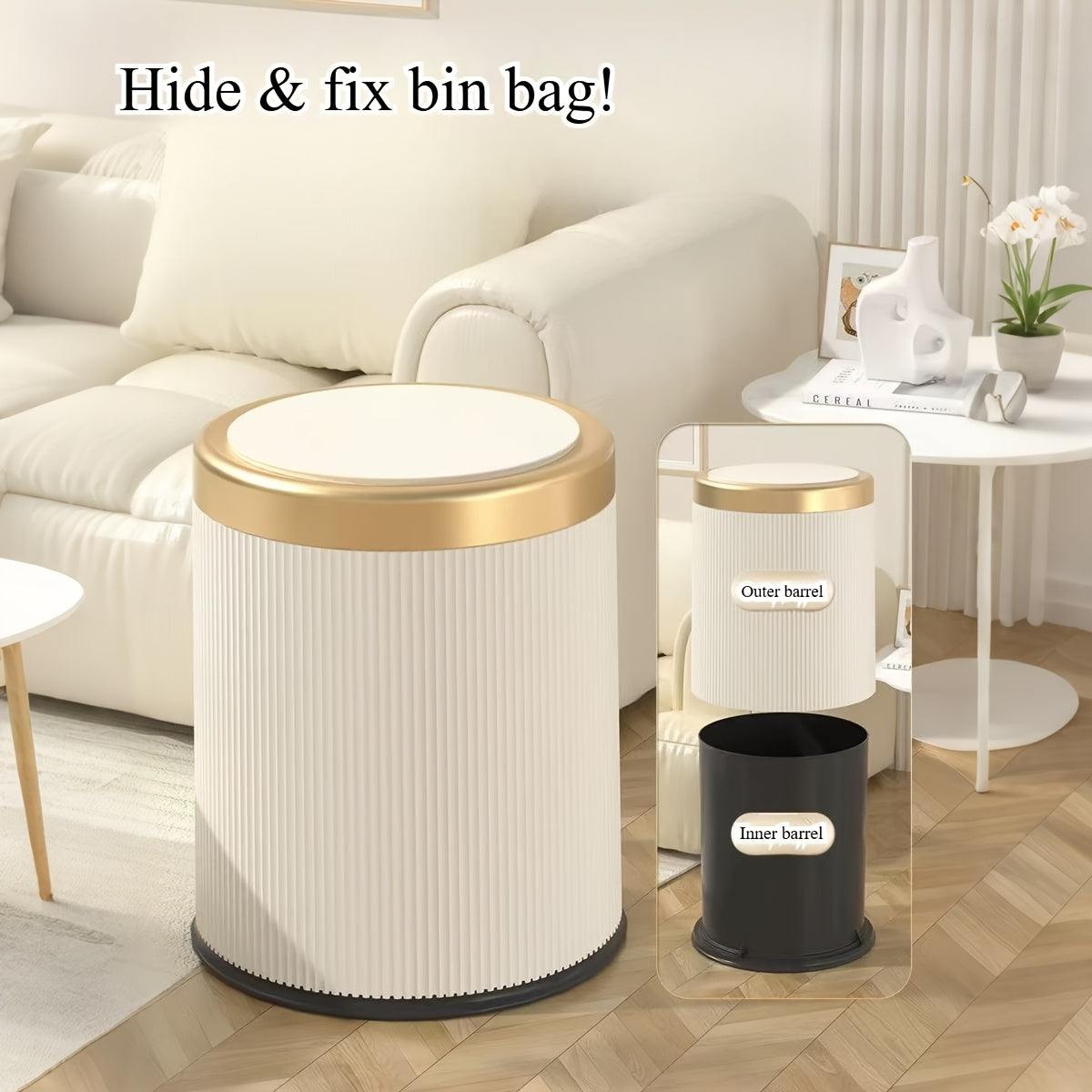 Press-Top Waste Bin with Dual Inner Bucket