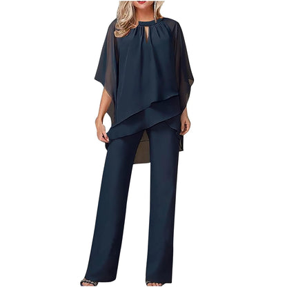 Sophia | Damen Chiffon Hosenanzug festlich, Fledermausärmel elegant