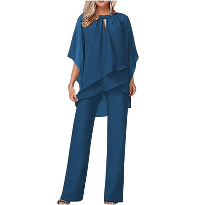 Sophia | Damen Chiffon Hosenanzug festlich, Fledermausärmel elegant