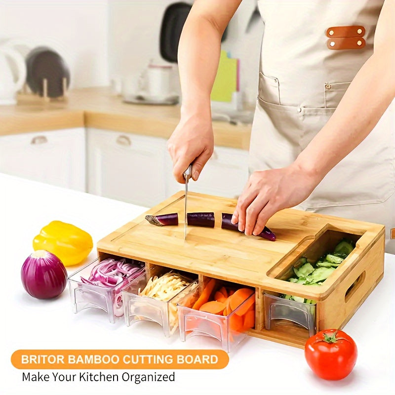 Bamboo Cutting Board with Storage Trays & Graters