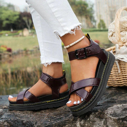 Roxana | Damen Sandalen mit Schnalle, Plateau Riemensandalen Sommer