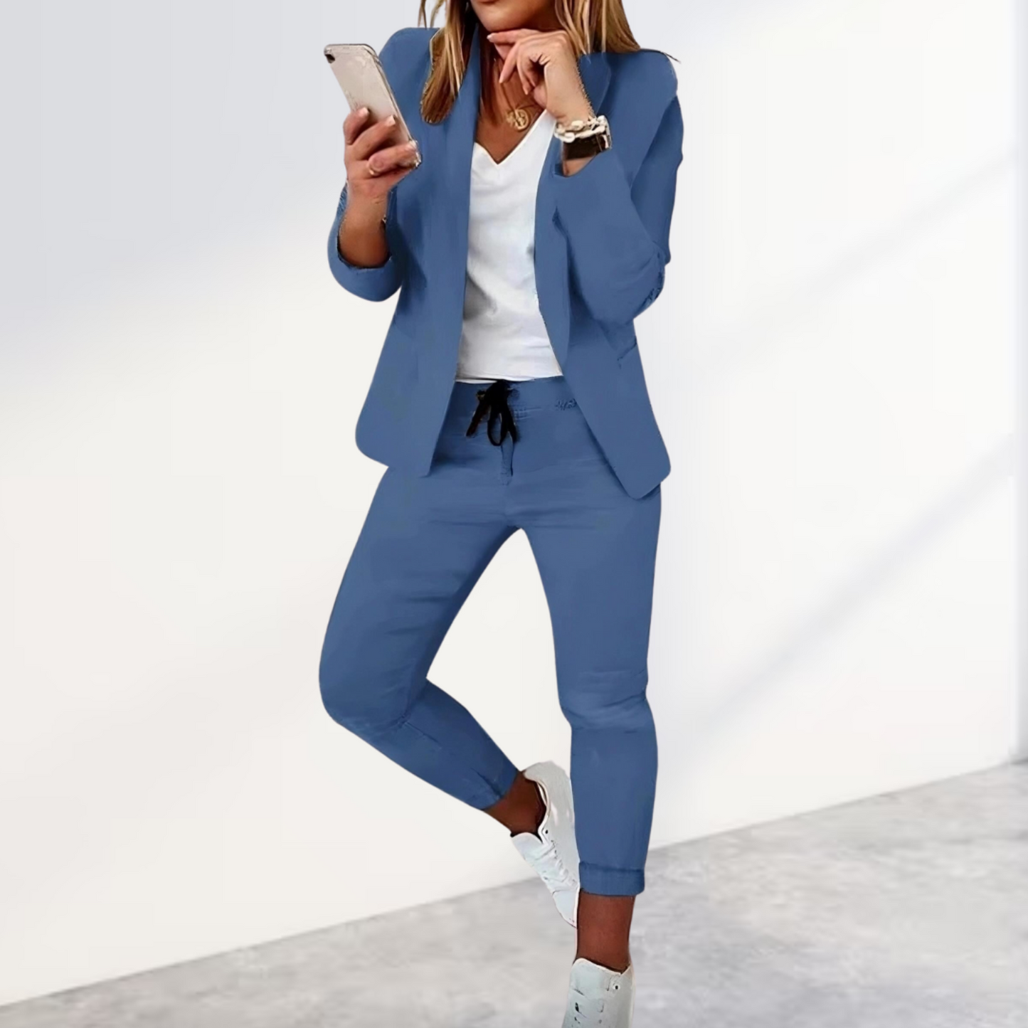Victoria | Damen Hosenanzug Blazer Set Zweiteiler Freizeitanzug