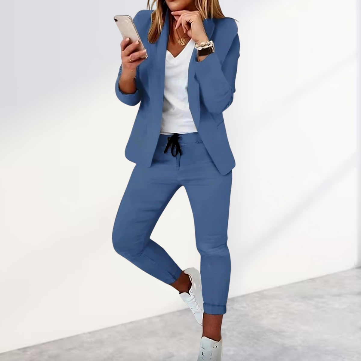Victoria | Damen Hosenanzug Blazer Set Zweiteiler Freizeitanzug