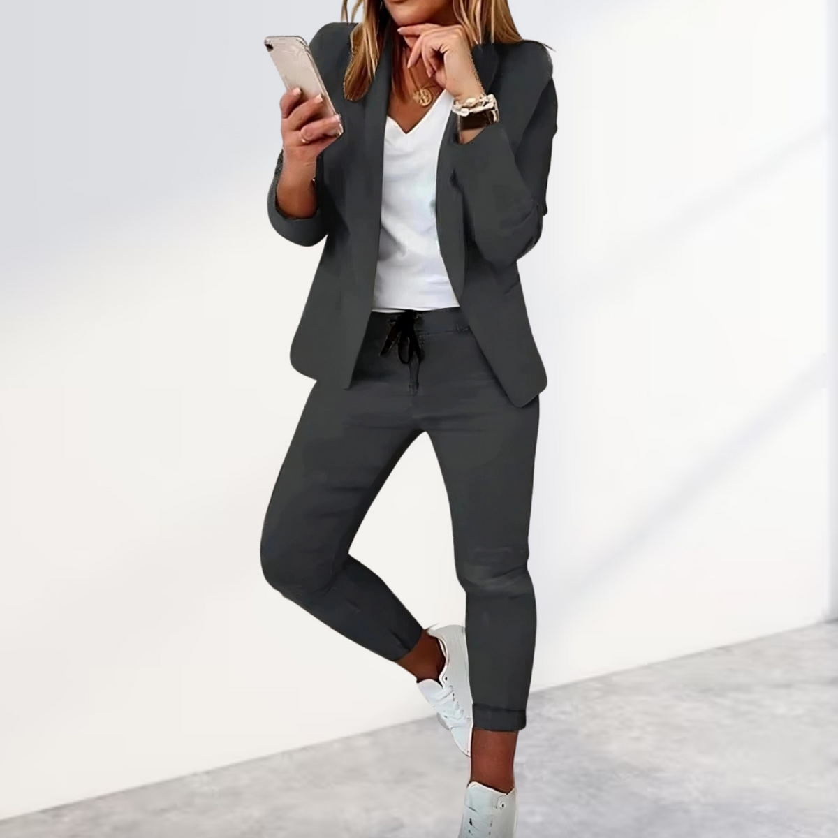 Victoria | Damen Hosenanzug Blazer Set Zweiteiler Freizeitanzug