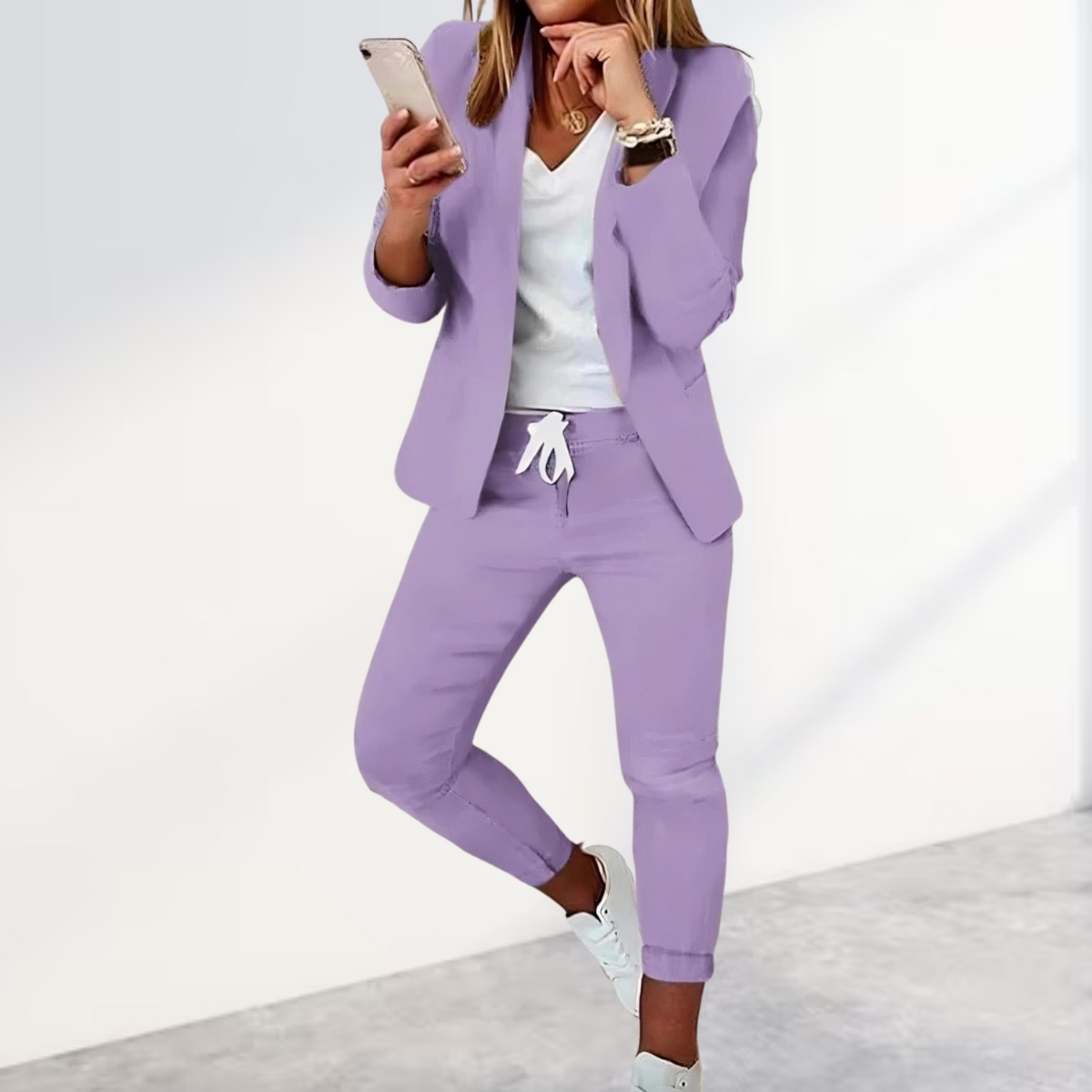 Victoria | Damen Hosenanzug Blazer Set Zweiteiler Freizeitanzug