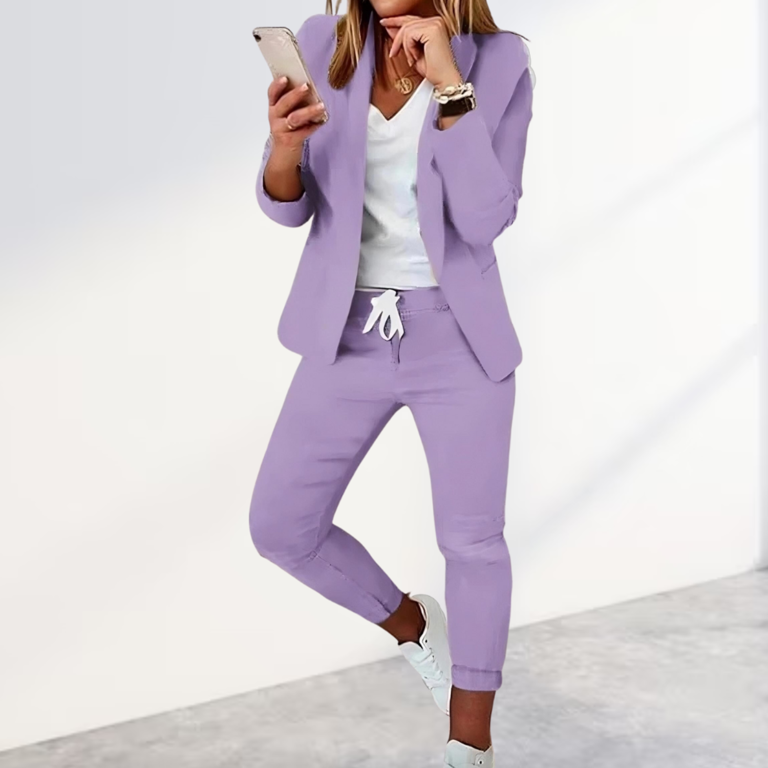 Victoria | Damen Hosenanzug Blazer Set Zweiteiler Freizeitanzug