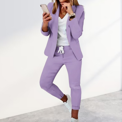 Victoria | Damen Hosenanzug Blazer Set Zweiteiler Freizeitanzug
